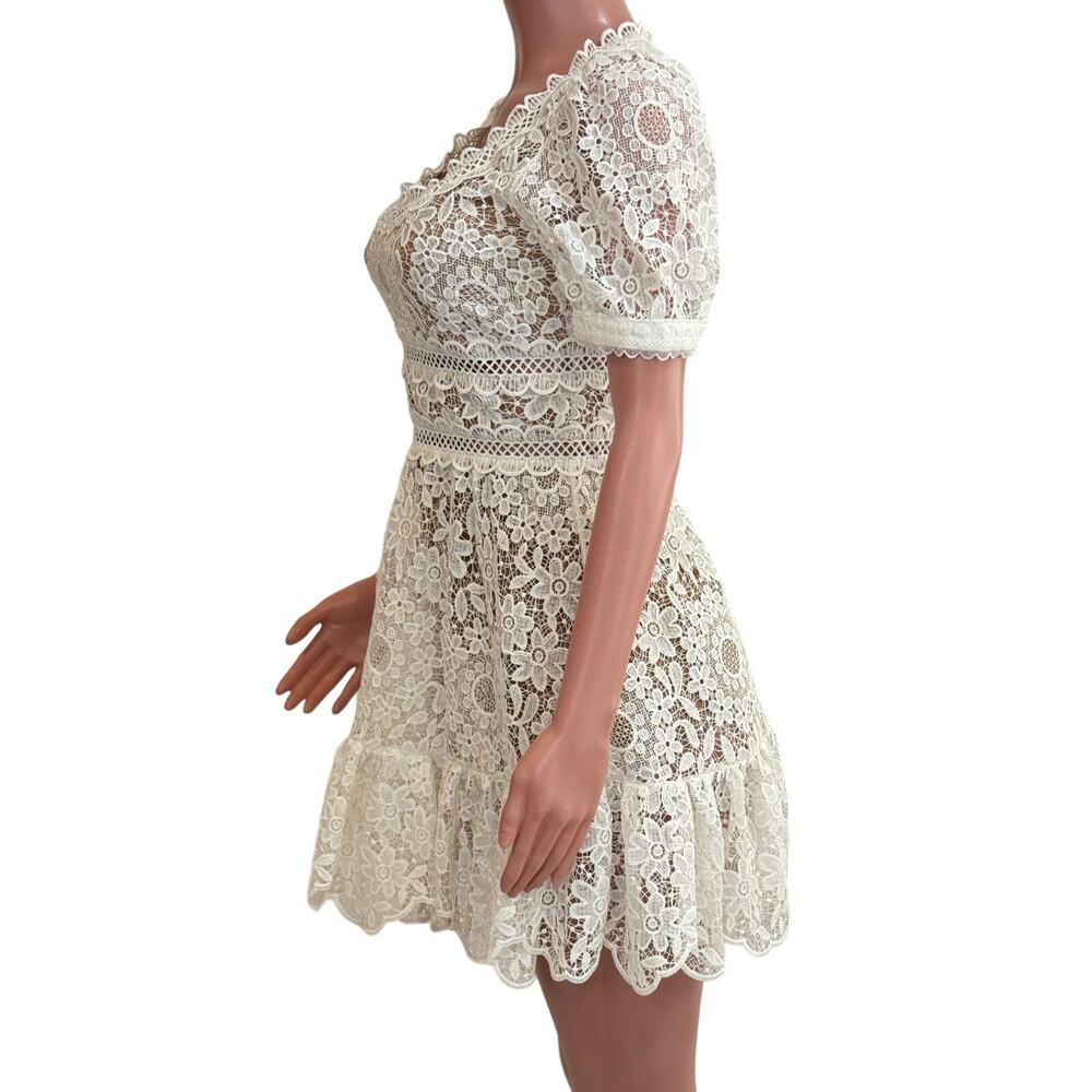 Self Portrait White Guipure Lace Mini Dress Womens 4 US Bridal Wedding - Picture 3 of 16